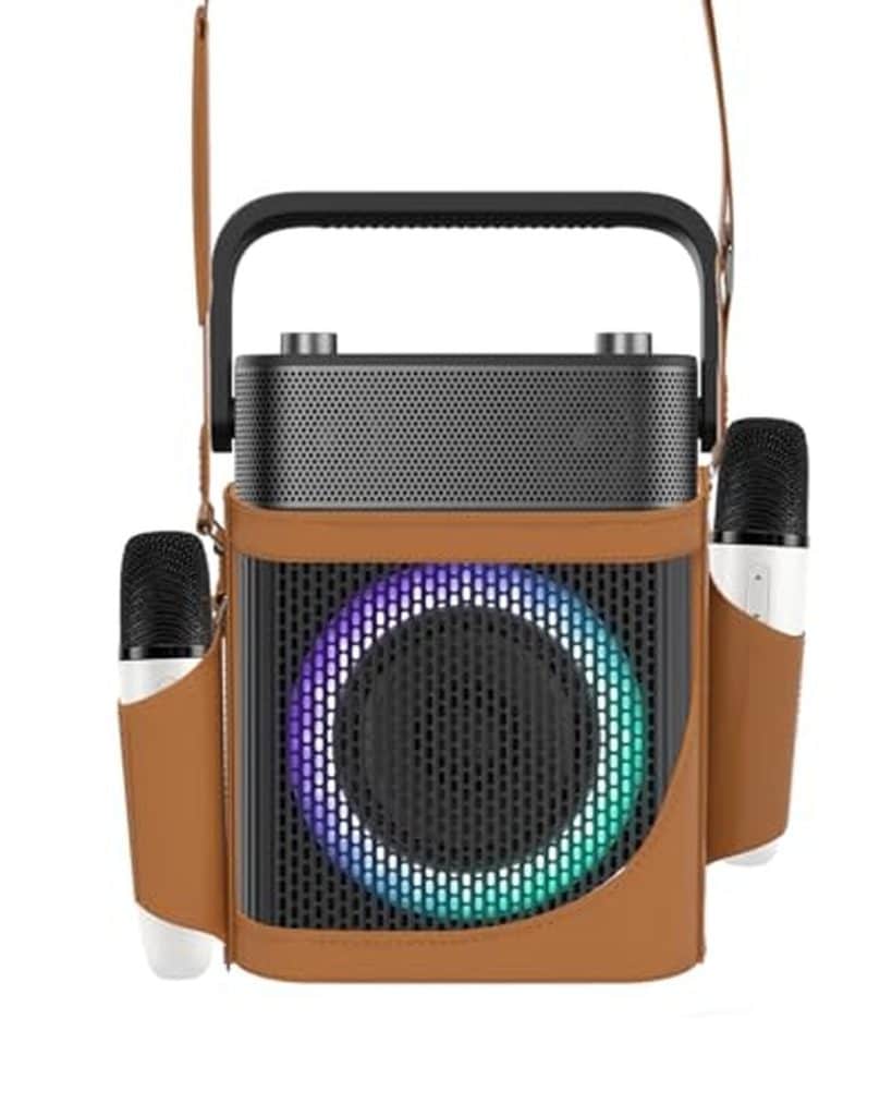 Test de la machine à karaoké adulte avec microphones sans fil et haut-parleur Bluetooth étanche