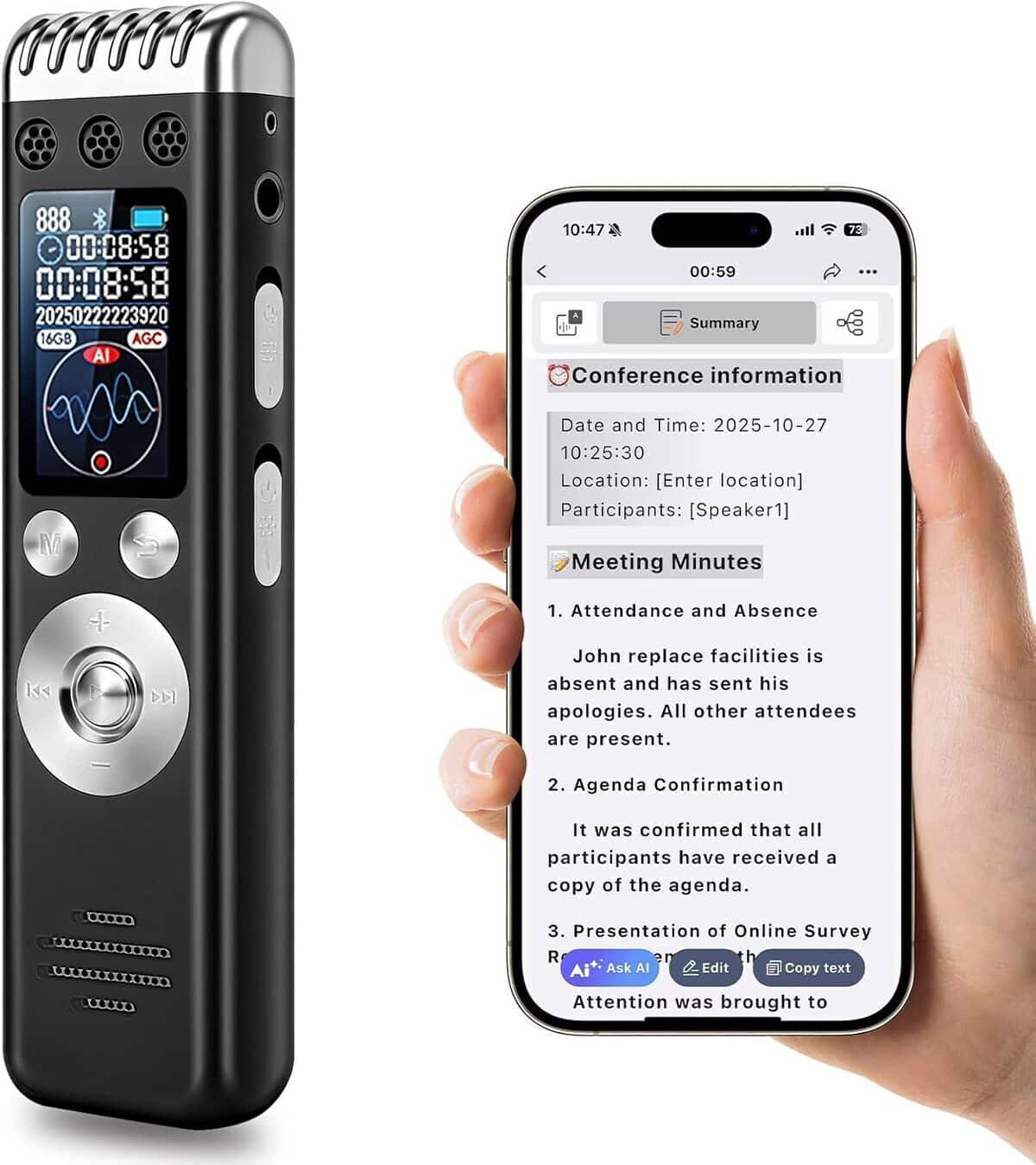 Test du puissant enregistreur vocal AI 64GB pour conférences et réunions