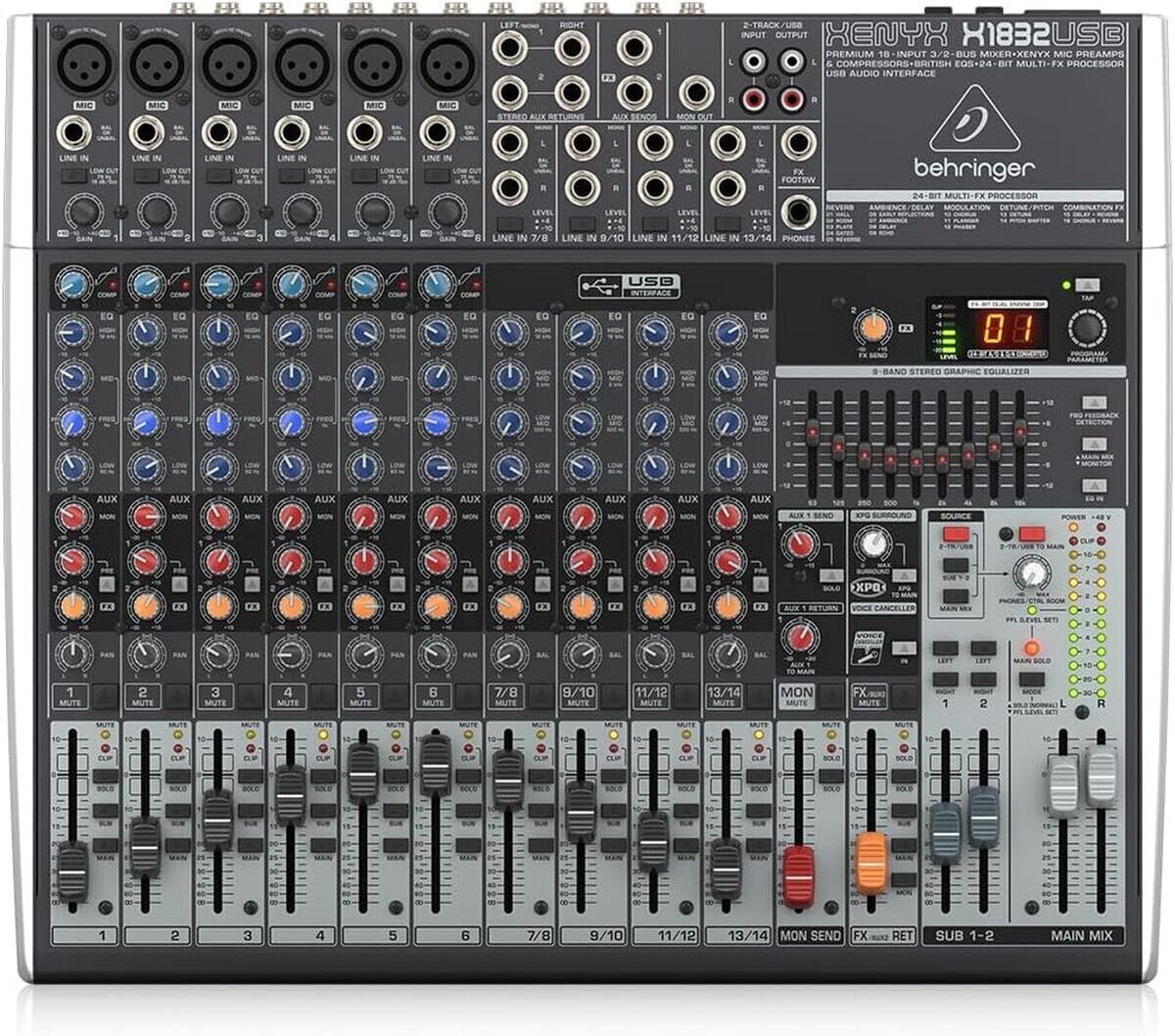 Test : table de mixage Behringer X1832 USB 18-entrées haut de gamme