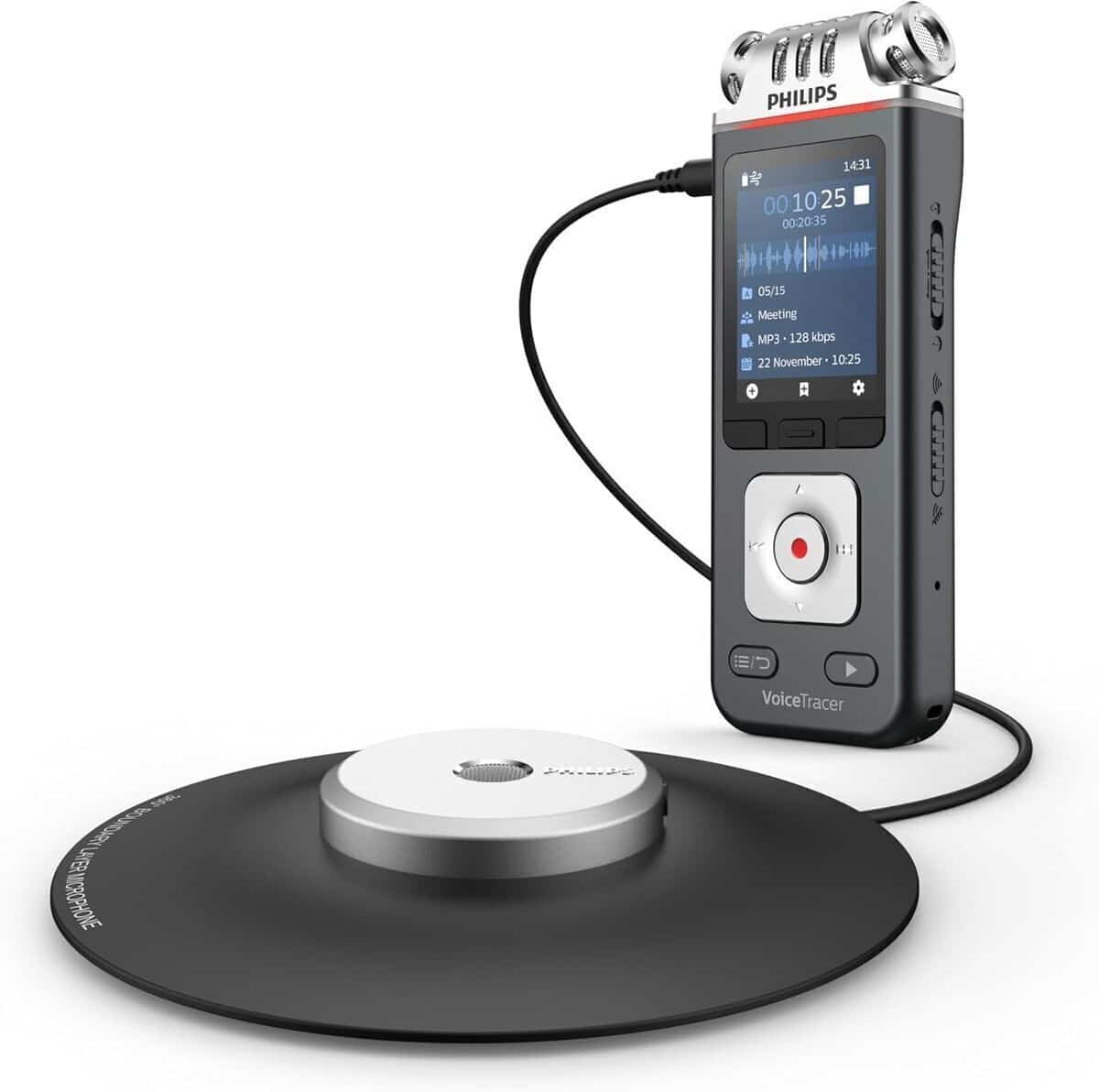 Test enregistreur Philips VoiceTracer DVT8115 : microphone de réunion à 360° et transcription AI