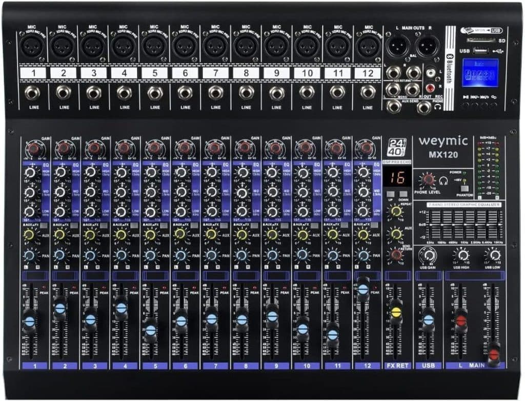 Test de la table de mixage professionnelle Weymic MX-120 : 12 canaux et fonctionnalités avancées