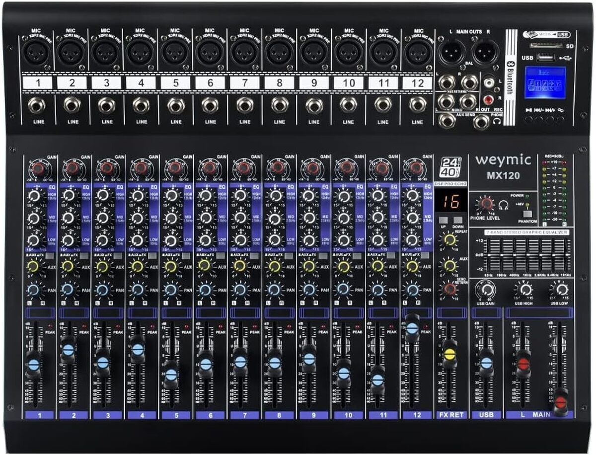 Test de la table de mixage professionnelle Weymic MX-120 : 12 canaux et fonctionnalités avancées