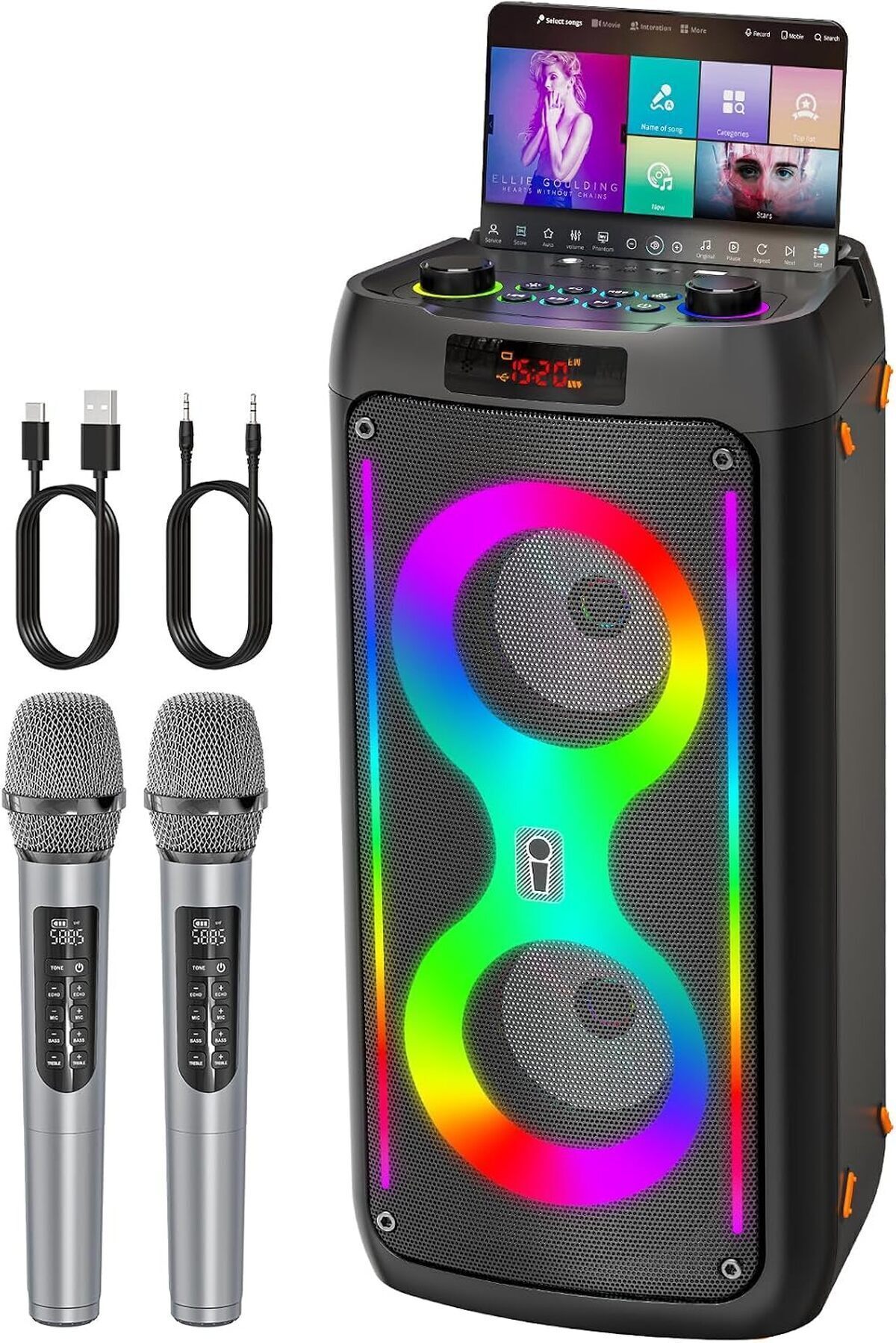 Test de la machine à karaoké Bluetooth avec lumières disco et 2 micros
