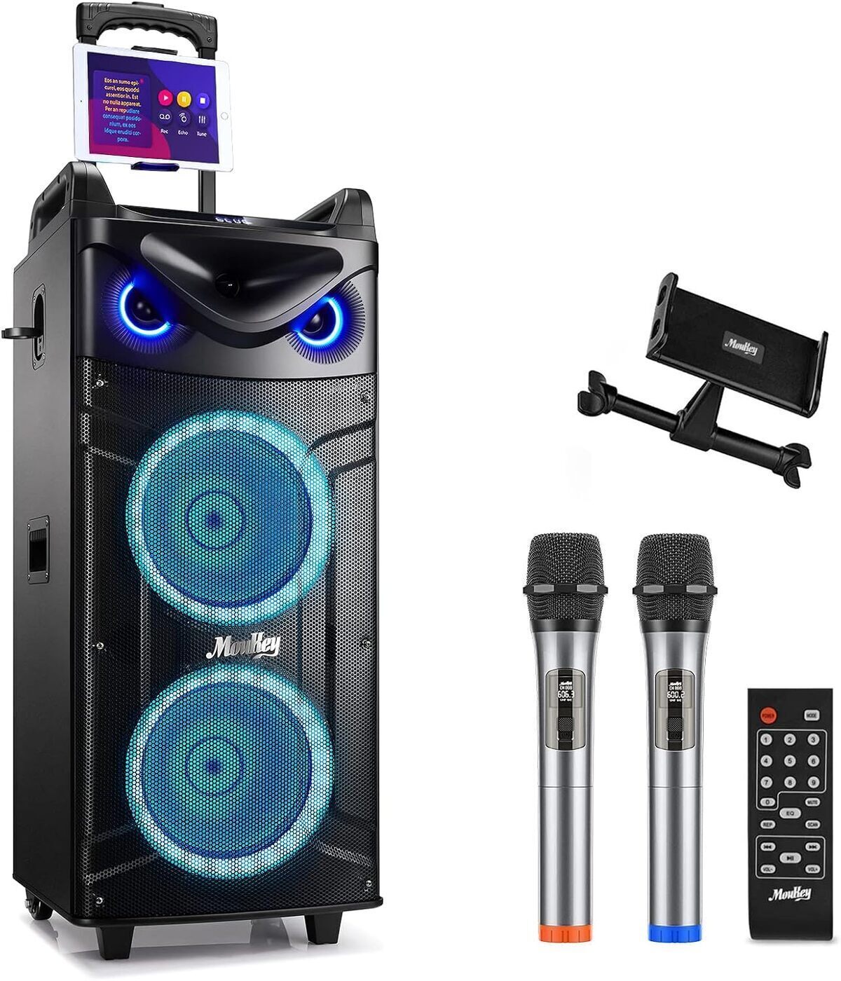 Test du haut-parleur portable Moukey avec double woofer et lumières disco