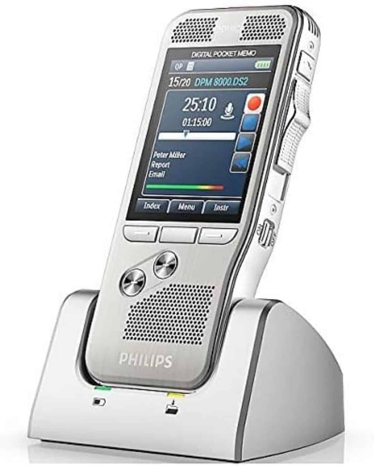 Test du dictaphone Philips DPM8100/00 : l'efficacité en argent brossé